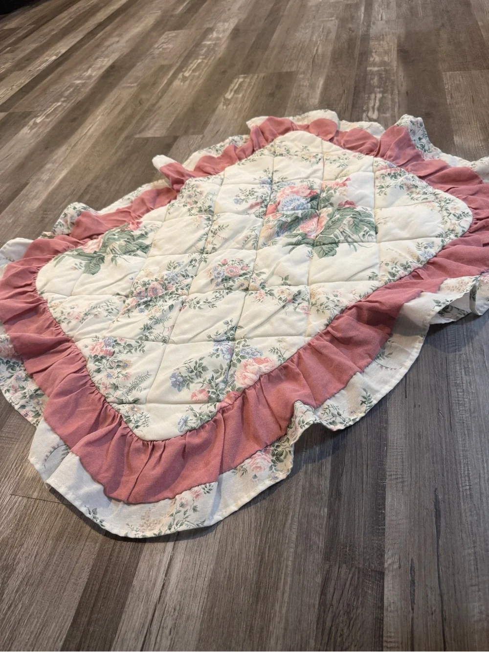Vintage Style Floral Ruffle Quilted Pillow Sham Cottagecore - Standard Size